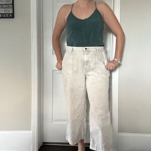 Universal Thread Cream High Rise Cropped Wide Leg Pants Casual 14 12 Denim Jeans